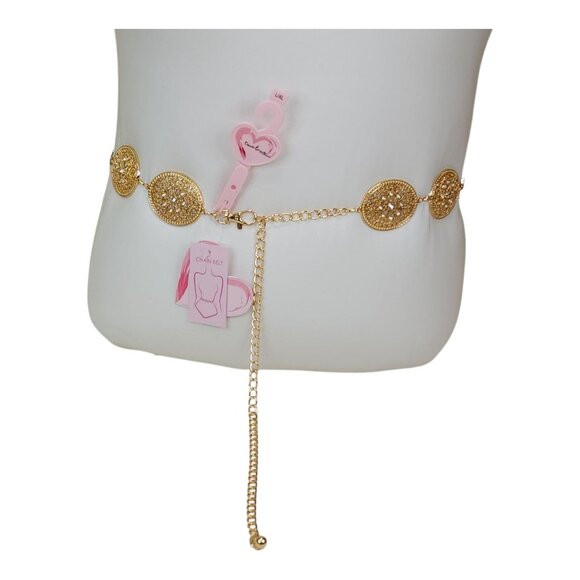 Gold Chain Belt With Ornate Medallions S/M By True Love Accessories 45" Long - Picture 10 of 10